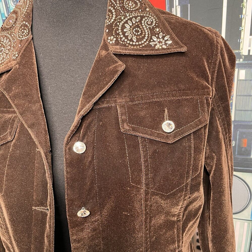 CHRISTINE ALEXANDER Brown Velvet Jacket Rodeo Rhinestone Buttons Medium - Picture 2 of 12